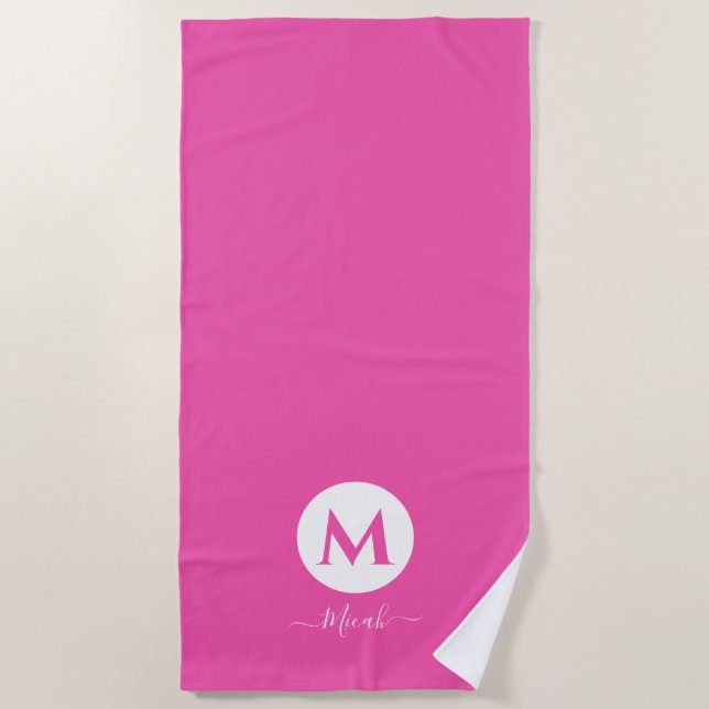 Pink Personalized Monogram Beach Towel  (Front)