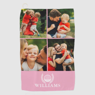 Pink Personalized Name Monogram 4 Photo Golf Towel