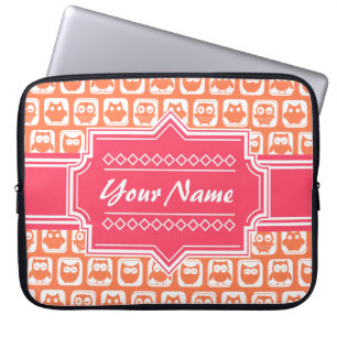 Pink Personalized Name Orange Owls Laptop Sleeve