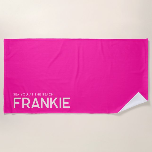 Pink Personalized Slogan Beach Towel  (Front)