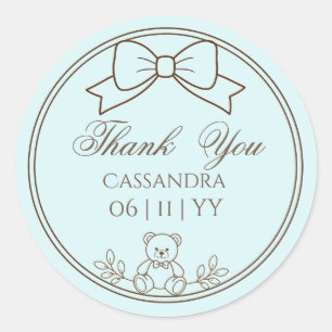 Pink Personalized Teddy Bear Bow Classic Round Sticker
