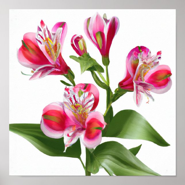 Pink Peruvian Lilies Flower Art Print Poster (Front)