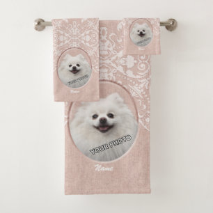 Pink Pet memorial elegant sweet modern damask Bath Towel Set