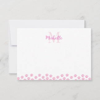 Pink Pet Paw Prints Custom Monogram Cute  Card