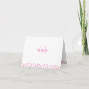 Pink Pet Paw Prints Custom Monogram Cute Note Card