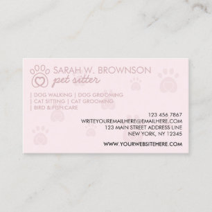 Pink Pet Paws Dog Cat Logo Business Card