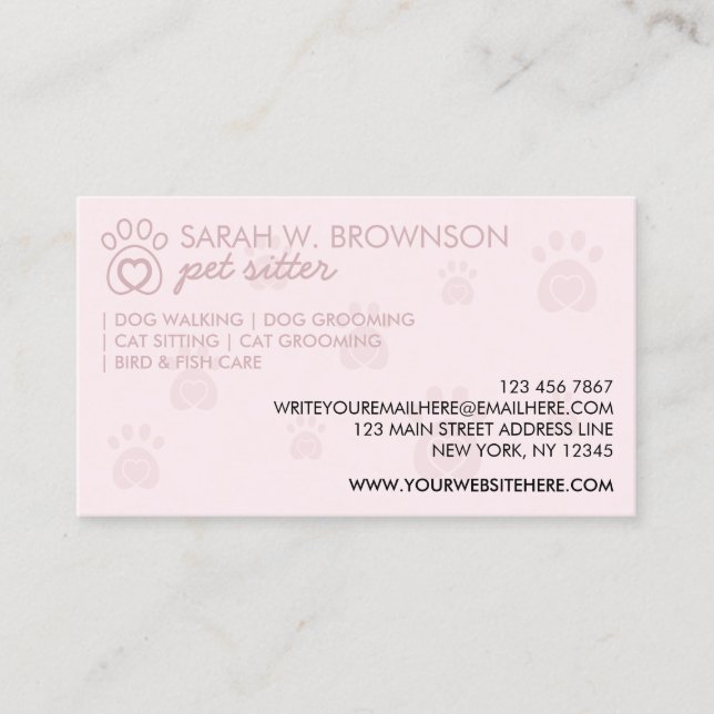 Pink Pet Paws Dog Cat Logo Business Card (Front)