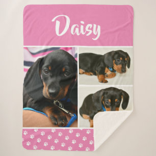 Pink Pet Photo Collage Dog Lover Personalised Sherpa Blanket