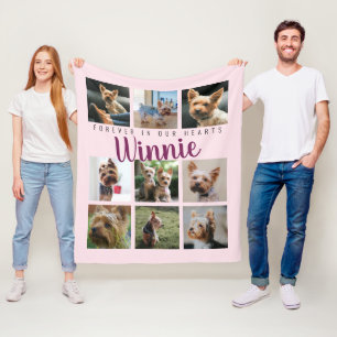 Pink Pet Photo Collage Memory Keepsake Script Name Fleece Blanket