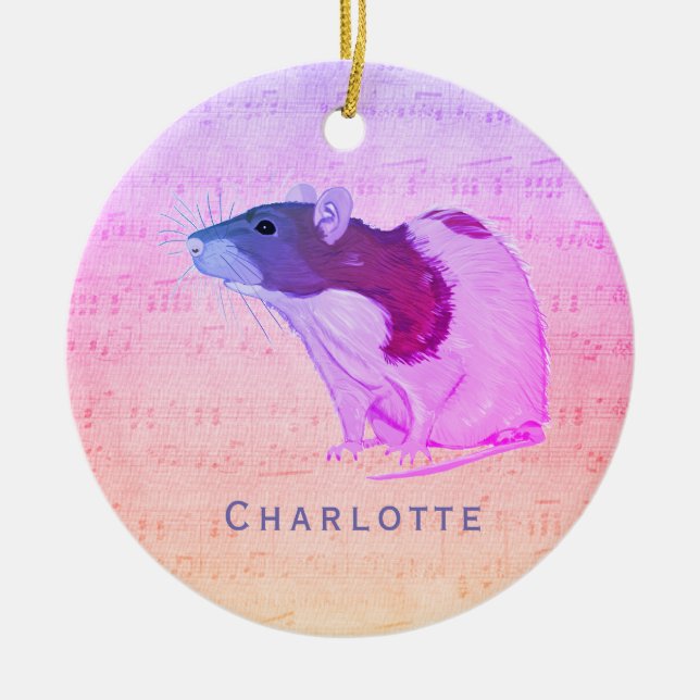 Pink Pet Rat Add Your Name Rat Ceramic Tree Decoration (Front)