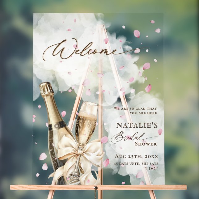 Pink Petal Bubbly Brunch Bridal Shower Welcome Acrylic Sign (Neutral)
