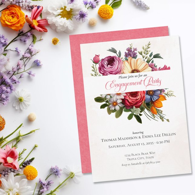 Pink Petal Dream Watercolor Engagement Party Invitation (Creator Uploaded)
