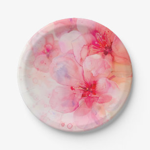 Pink Petal Elegance Watercolor Paper Plate