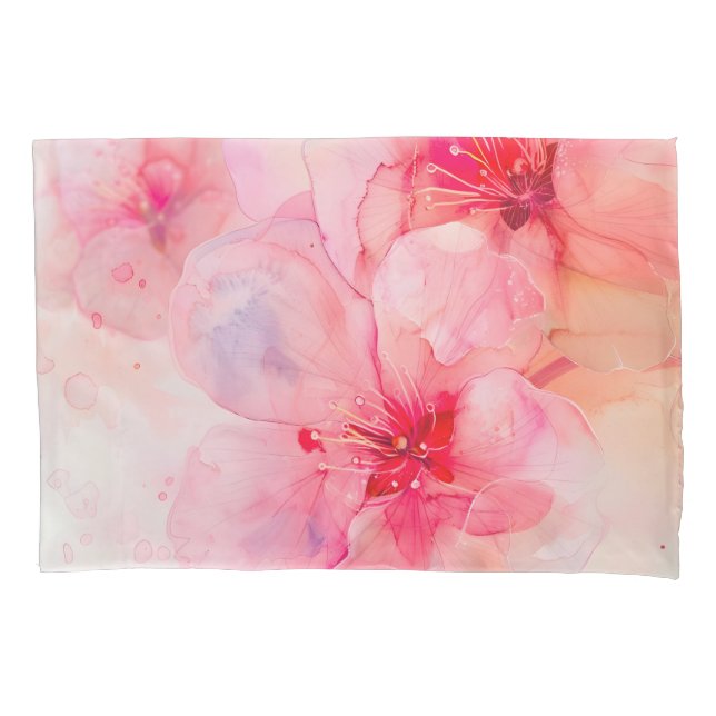 Pink Petal Elegance Watercolor Pillowcase (Front)