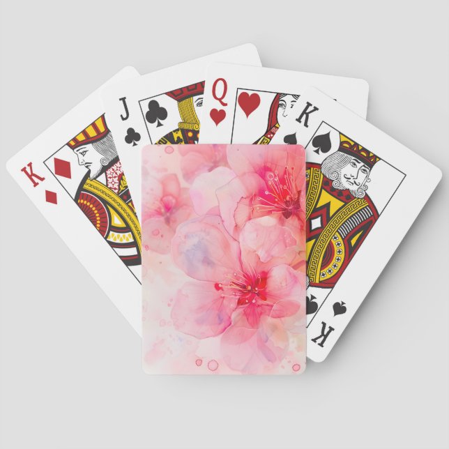 Pink Petal Elegance Watercolor Playing Cards (Back)