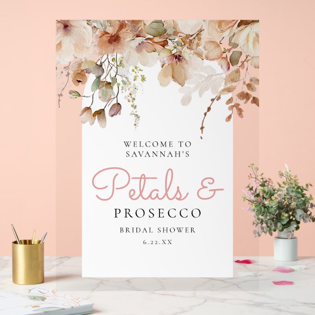 Pink Petals and Prosecco Bridal Shower  Acrylic Sign (Wedding)