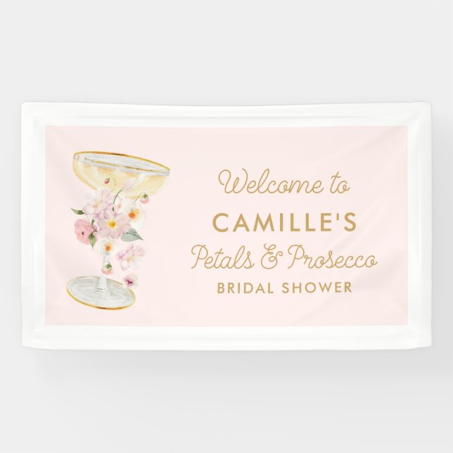 Pink Petals and Prosecco Bridal Shower Welcome Banner (Horizontal)