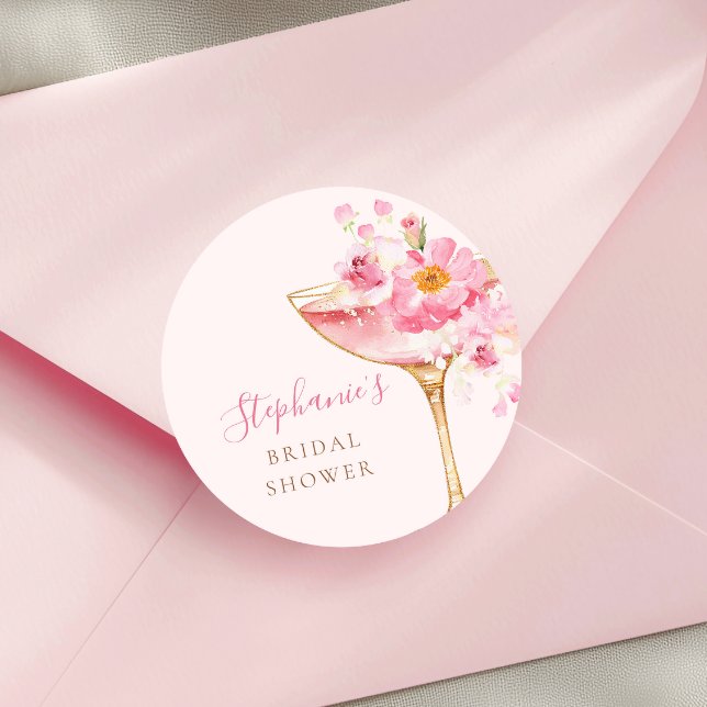 Pink Petals and Prosecco Floral Bridal Shower Classic Round Sticker (Creator Uploaded)