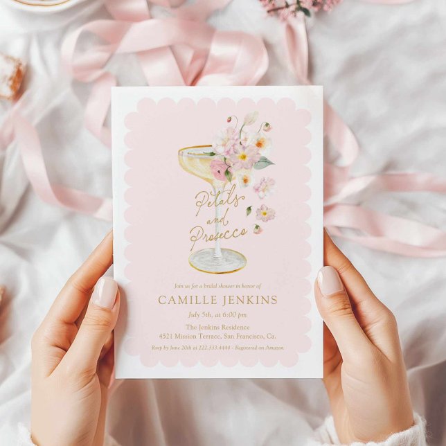 Pink Petals and Prosecco Summer Invitation (Pink Petals and Prosecco Bridal Shower Invite)