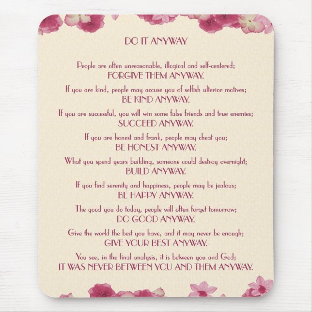 Pink Petals Do It Anyway Mouse Mat (Front)