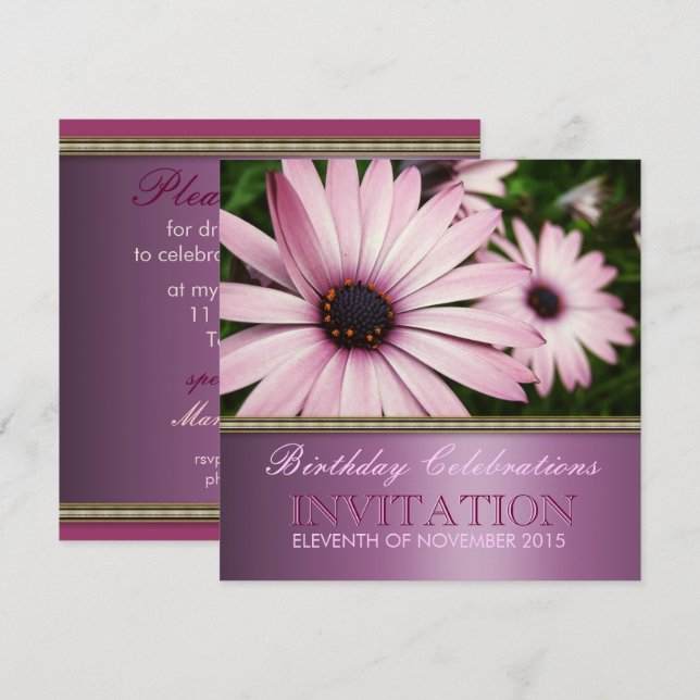 Pink Petals Flower Birthday Party Invitation (Front/Back)
