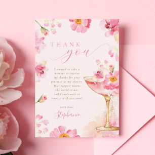 Pink Petals Prosecco Bridal Shower Thank You Card