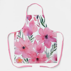 Pink Petals Watercolor Floral Painted Flowers Apron