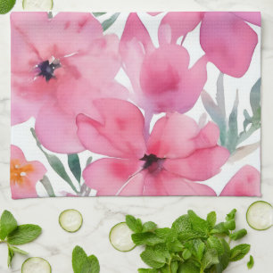 Pink Petals   Watercolor Floral Painted Flowers Tea Towel