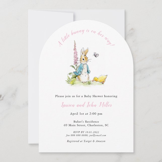 Pink Peter Rabbit Baby Girl Shower  Invitation (Front)