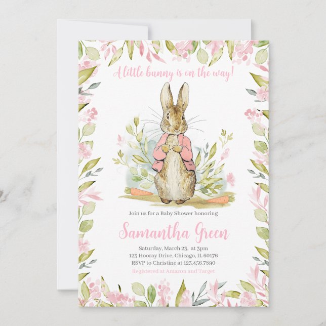 Pink Peter Rabbit Baby Shower Invitation (Front)