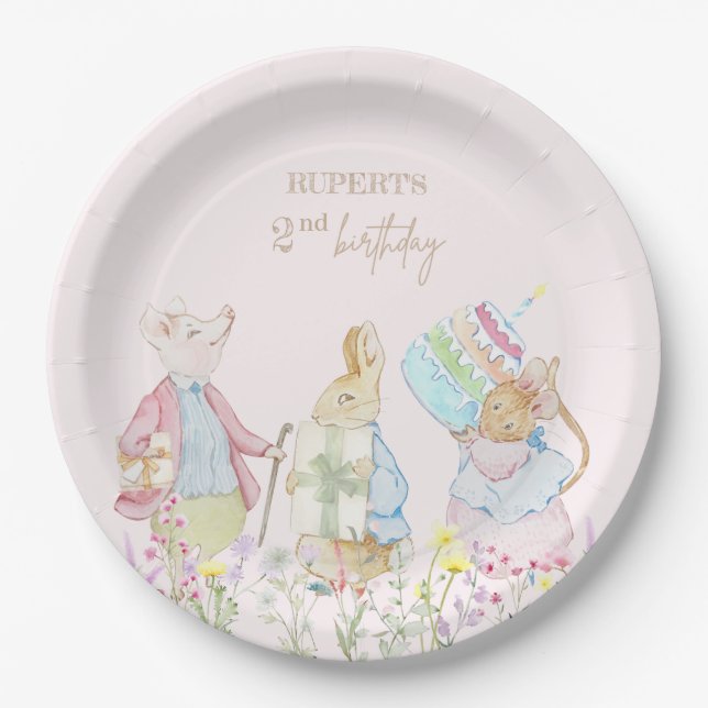 Pink Peter the Rabbit 1st Birthday Girl  Paper Plate (Front)