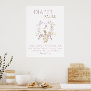 Pink Peter the Rabbit Baby Diaper Raffle Sign