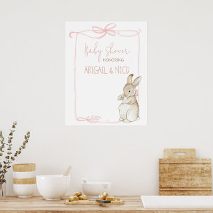 Pink Peter the Rabbit Beatrix Baby Shower Welcome  Poster