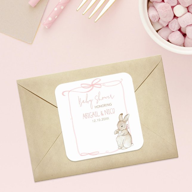 Pink Peter the Rabbit Beatrix Baby Shower Welcome  Square Sticker (Creator Uploaded)