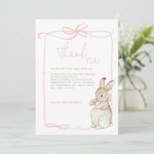 Pink Peter the Rabbit Beatrix Potter Baby Shower Thank You Card