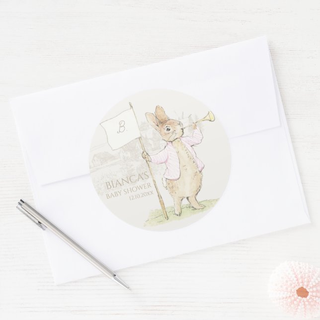 Pink Peter the Rabbit Some Bunny Baby Shower Classic Round Sticker (Envelope)