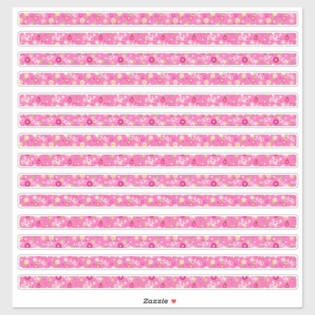 Pink Petite Flowers and Bicycles Borders (Sheet)