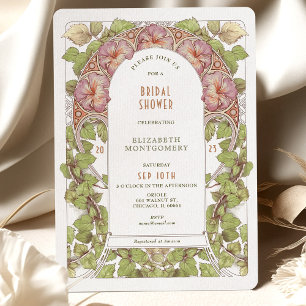 Pink Petunia Bridal Shower Art Nouveau Deco Invitation
