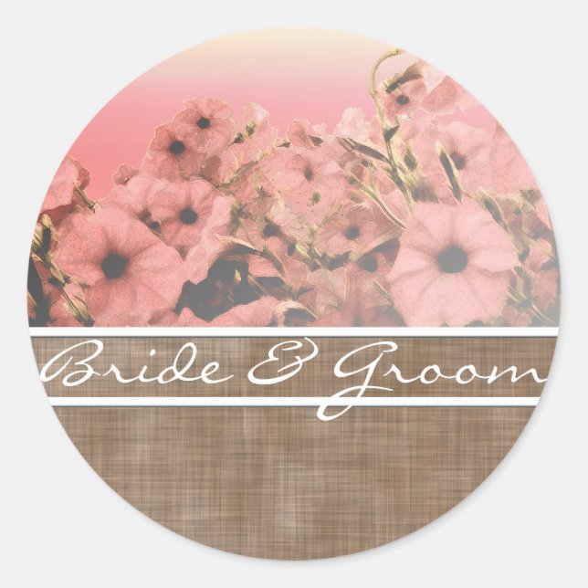 Pink Petunia On Brown Linen Stickers (Front)