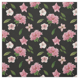 Pink Petunias and Azaleas Floral Fabric