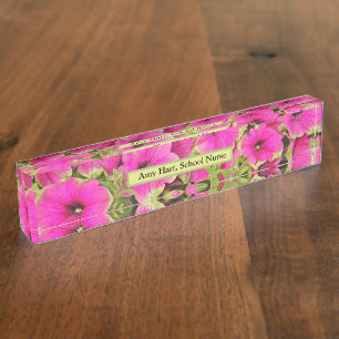 PINK PETUNIAS DESK NAME PLATE