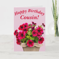 Pink Petunias Floral Birthday Card for Cousin