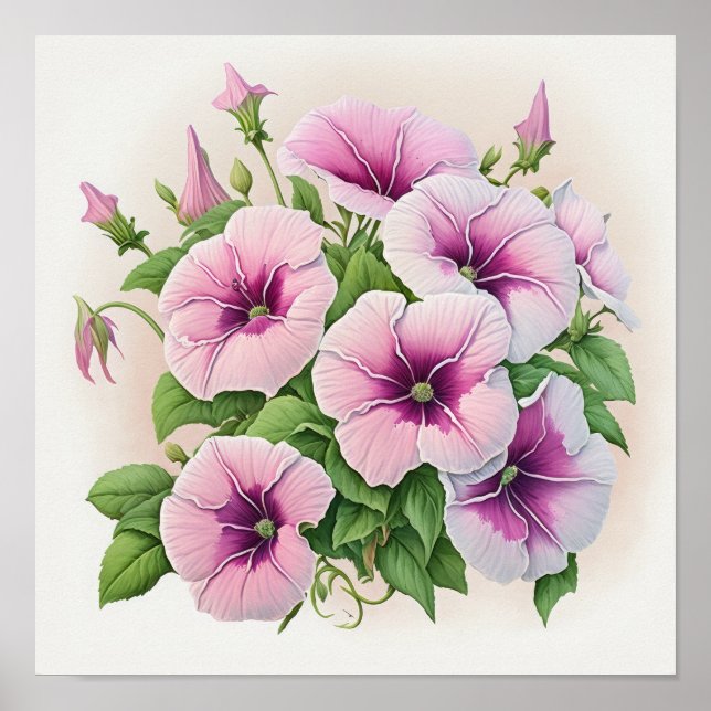Pink Petunias Flower Art Print Poster (Front)