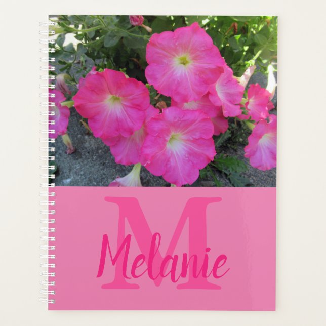 Pink Petunias Photo Monogram  Planner (Front)