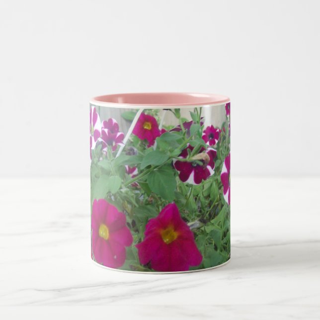 Pink Petunias Two-Tone Coffee Mug (Center)