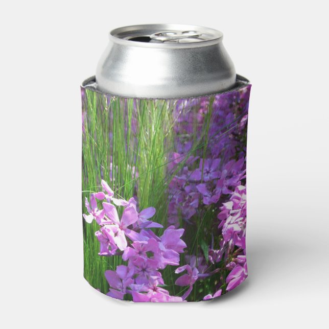 Pink Phlox and Grass Summer Floral Can Cooler (Can Front)