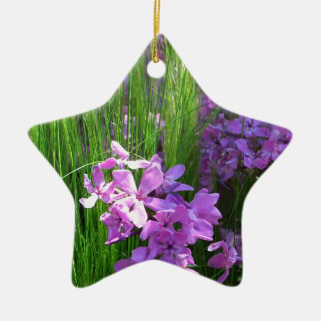 Pink Phlox and Grass Summer Floral Ceramic Tree Decoration (Front)