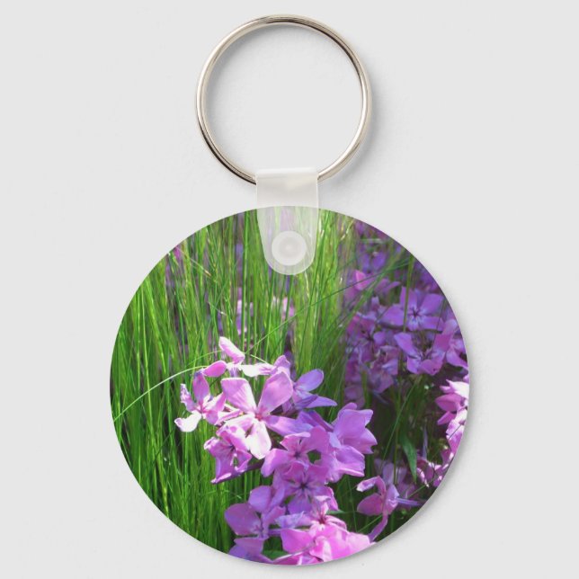 Pink Phlox and Grass Summer Floral Key Ring (Front)