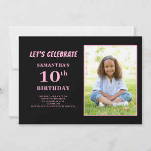 Pink Photo 10th Birthday  Invitation