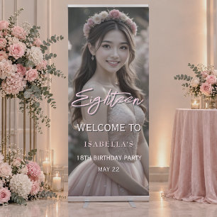 Pink Photo 18th Birthday Retractable Welcome Banner
